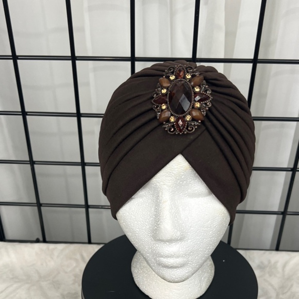 Brown Jeweled Turban Headwrap for Women